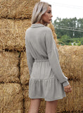 RETRO LAPEL DRAWSTRING BUTTON KNIT DRESS