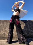 RETRO CHAIN CONTRAST STRIPED MESH STITCHING PANTS