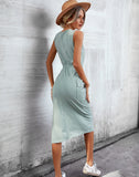 KNITTED SOLID COLOR LEISURE HOLIDAY VEST DRESS