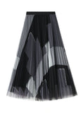 HIGH WAIST PLEATED LONG PLAID GAUZE SKIRT