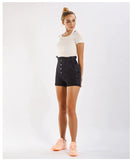 BLACK WIDE-LEGGED DENIM SHORTS