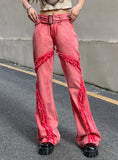 STITCHING COLOR TASSEL METAL BUTTON BELT JEANS