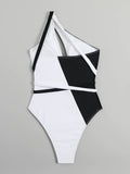 BLACK WHITE TIE-UP ONE PIECE BIKINI