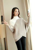 Turtleneck All-match Splice Color Long Sleeve Loose Knit Sweater 