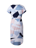 Asymmetrical Geometric Printing Short Sash Knee-Length Dress