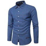 Denim Designer Shirts for Men Casaul Stylish Solid Color Band Collar 