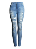 WOMEN'S TROUSERS SLIM HIGH WAIST HOLES JEANS