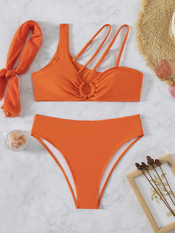 SOLID COLOR THREE-PIECE SWIMSUIT BIKINI