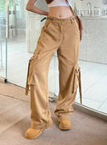 SIDE POCKET STITCHING LOW WAIST STRAIGHT PANTS