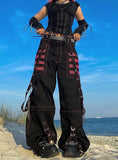 RETRO CHAIN CONTRAST STRIPED MESH STITCHING PANTS