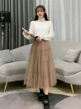 ELASTIC WAIST DOUBLE-LAYER MESH DOT SKIRT