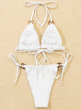 SOLID COLOR WHITE SEXY LACE-UP BIKINI