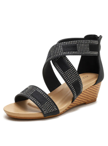 SUMMER RHINESTONE THICK-SOLED WEDGE SANDALS