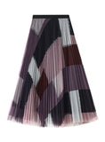 HIGH WAIST PLEATED LONG PLAID GAUZE SKIRT