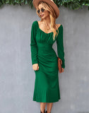 SOLID COLOR BOTTOMING ROMANTIC DRESS