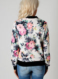 FLOWER PRINT WOMEN BASIC COATS LONG SLEEVE ZIPPER