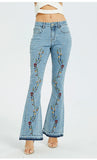 WIDE-LEG PANTS EMBROIDERED HORN JEANS