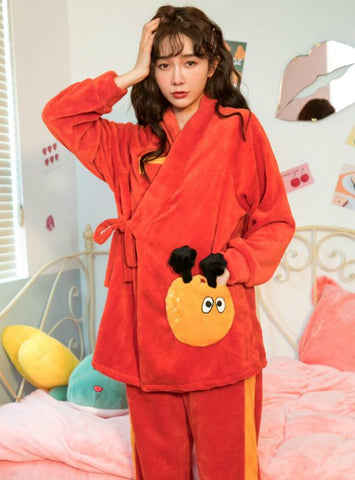 CARTOON CUTE KIMONO FLANNEL VELVET PADDED WARM SUIT