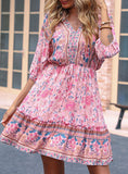 V-NECK PRINTED SUMMER BOHEMIAN DRESS