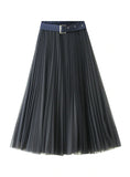 WOMEN MESH SKIRT WITH BELT