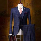 Plus Size Checked Wedding Dress Blazer Suit for Men Three Pieces Slim Fit Formal 