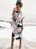 Asymmetrical Geometric Printing Short Sash Knee-Length Dress