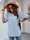 Loose Round Neck Button Casual T-shirt