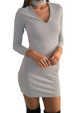 Long Sleeve Sexy Short Pencil Knitted Dress Slim Bodycon 