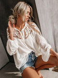 Unique See-through V-neck Lace Blouses&shirts Tops