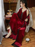 LONG-SLEEVED VELVET SEXY NIGHTGOWN FOR WOMEN