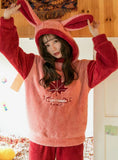 RED LONG SLEEVE HOODED WITH LEAVES AND VELVET