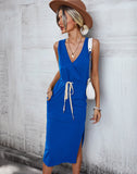 KNITTED SOLID COLOR LEISURE HOLIDAY VEST DRESS