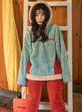 CORAL VELVET BUTTON HOODED CARTOON SUIT PULLOVER FLANNEL