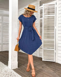 KNITTED SHORT-SLEEVED LEISURE HOLIDAY STYLE DRESS