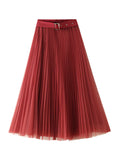 WOMEN MESH SKIRT WITH BELT