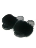 BLACK CASUAL RACCON FUR SANDALS FURRY FLUFFY PLUSH SHOES