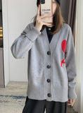 RED HEART LOVE LETTER A KNITTED CARDIGAN LONG-SLEEVED SWEATER