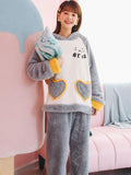 WOMEN GRAY HEART BEAR CUTE CARTOON FLANNEL