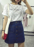 A-Line Korean Mini Jeans Skirt Thin Single Breast Button 