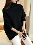 Turtleneck All-match Splice Color Long Sleeve Loose Knit Sweater