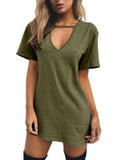 V Neck Cotton Summer Dresses Female Solid Casual Loose Dress 