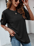 Loose Round Neck Button Casual T-shirt