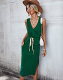 KNITTED SOLID COLOR LEISURE HOLIDAY VEST DRESS