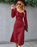 SOLID COLOR BOTTOMING ROMANTIC DRESS