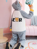 WOMEN GRAY HEART BEAR CUTE CARTOON FLANNEL