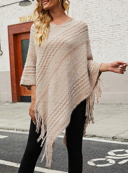 STRIPED CAPE FRINGED SHAWL