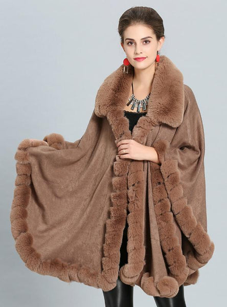 FALL WINTER CASHMERE CAPE FEMALE FOX FUR COLLAR SHAWL – Ncocon