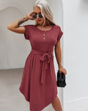 KNITTED SHORT-SLEEVED LEISURE HOLIDAY STYLE DRESS