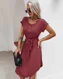 KNITTED SHORT-SLEEVED LEISURE HOLIDAY STYLE DRESS