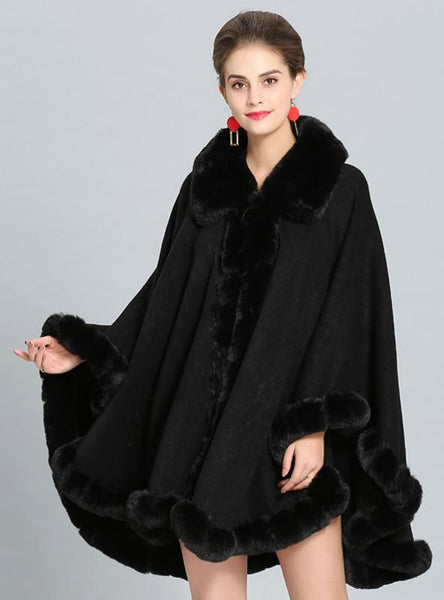 FALL WINTER CASHMERE CAPE FEMALE FOX FUR COLLAR SHAWL – Ncocon